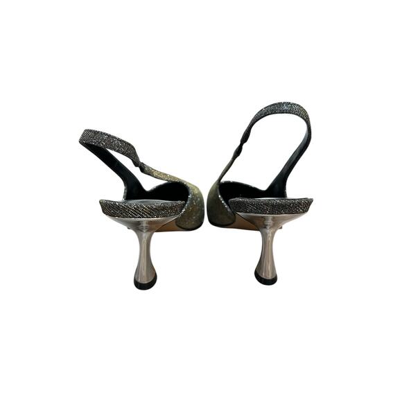 Ann Taylor Kitten Heels Shimmer Square Toe Slingback Pumps Silver Sparkle 8 - Picture 8 of 12